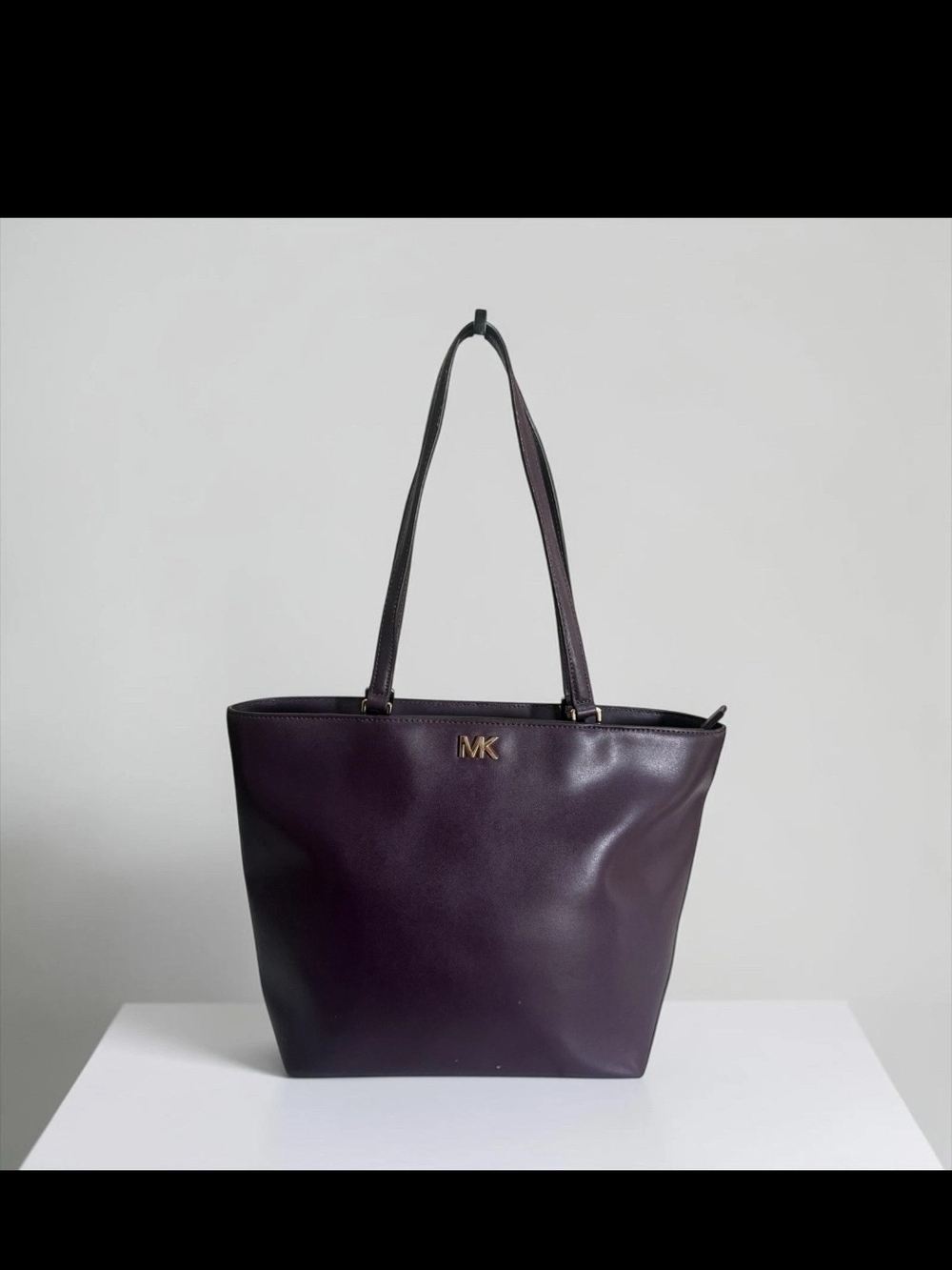Michael Kors Deep Plum Leather Tote with Gold MK Logo